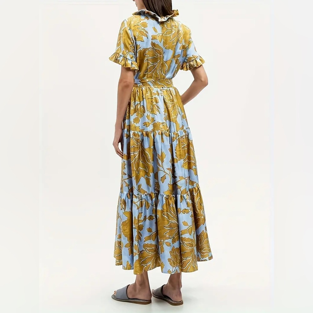 NEW - Floral Ruffle Maxi Dress‎ in Blue and Gold - Picture 4 of 9